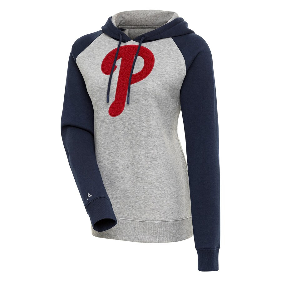 Philadelphia Phillies Antigua Women's Victory Raglan Sleeve Pullover Hoodie - Heather Gray/Navy | Fanatics