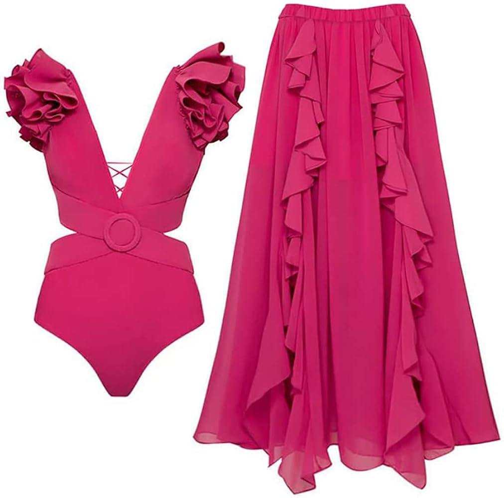 IDOPIP Women's One Piece Swimsuit with Beach Cover up Wrap Skirt Sarong Retro Floral Print Bikini... | Amazon (US)