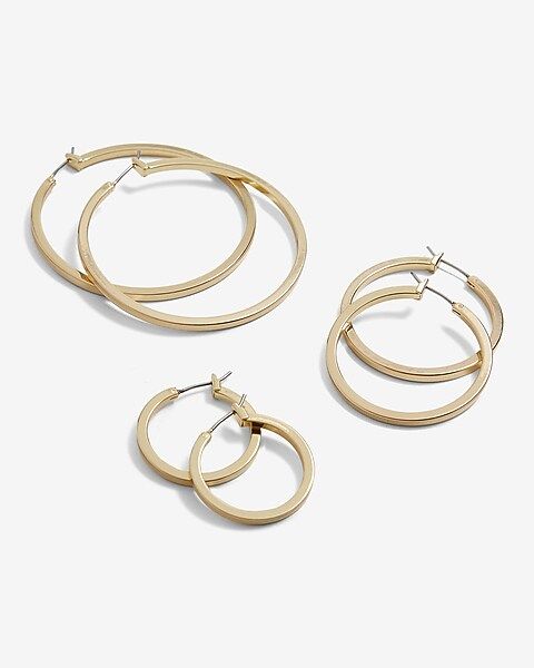 Set Of 3 Mixed Size Flat Hoop Earrings | Express