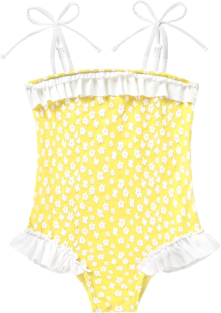 YOUNGER TREE Toddler Swimsuit Girl Bathing Suit Solid Color One Piece Swimwear Bow Straps Ruffle ... | Amazon (US)
