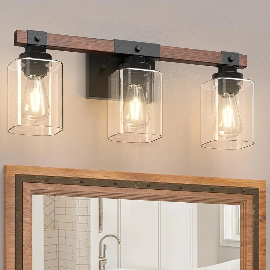 Amico 3-Light Bathroom Vanity Light Fixtures, Rustic Industrial Painted Wood Vanity Lights for Ba... | Amazon (US)