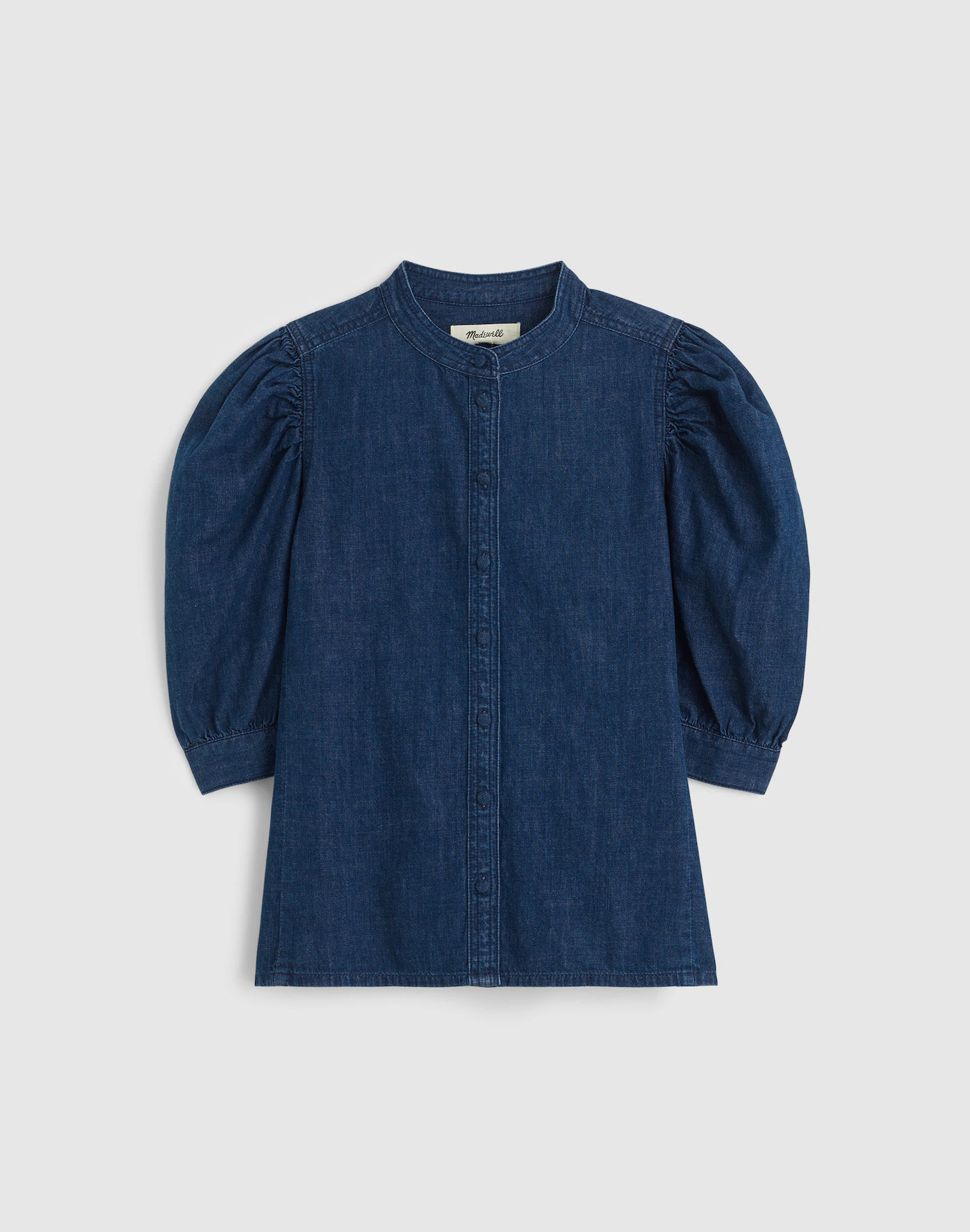 Denim Puff-Sleeve Band-Collar Shirt | Madewell | Madewell