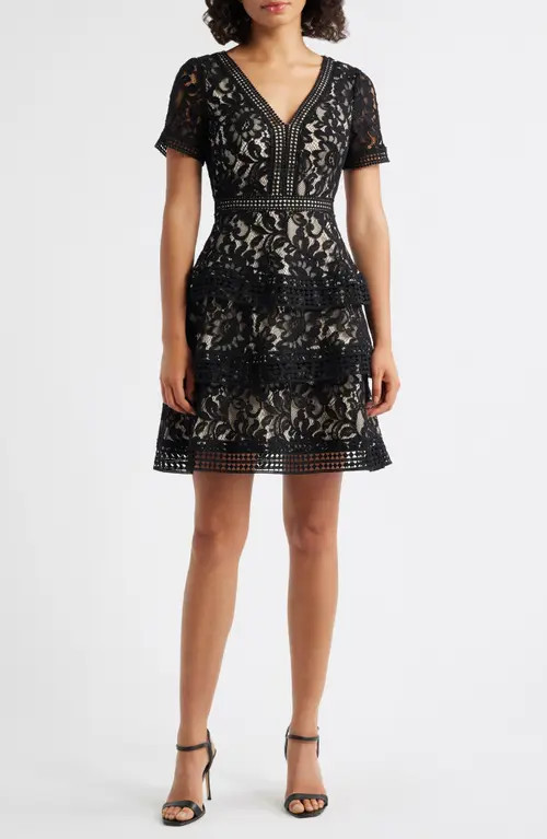 Eliza J Lace Tiered Dress in Black at Nordstrom, Size 0 | Nordstrom