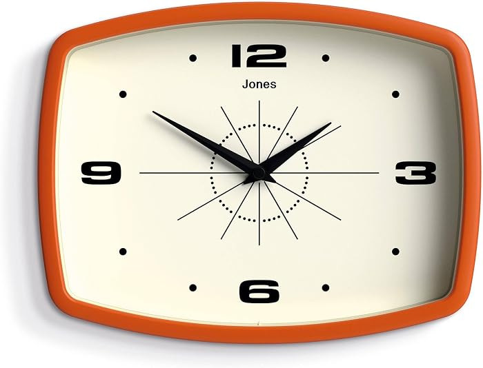 JONES CLOCKS\u00ae Movie wall Clock | Rectangular Retro Clock | 10" | Orange | Cool mid-Century D... | Amazon (US)