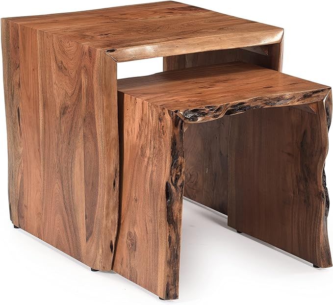 The Urban Port 20, 17-Inch Handcrafted Acacia Wood Nesting End Tables, Live Edge Wood, Natural Br... | Amazon (US)