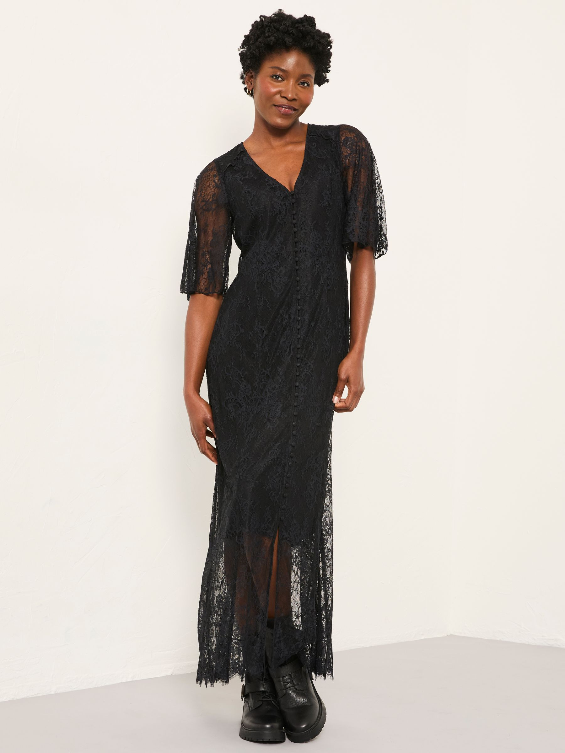 Alanna Black Regular Lace Midi Dress | FatFace | Fat Face