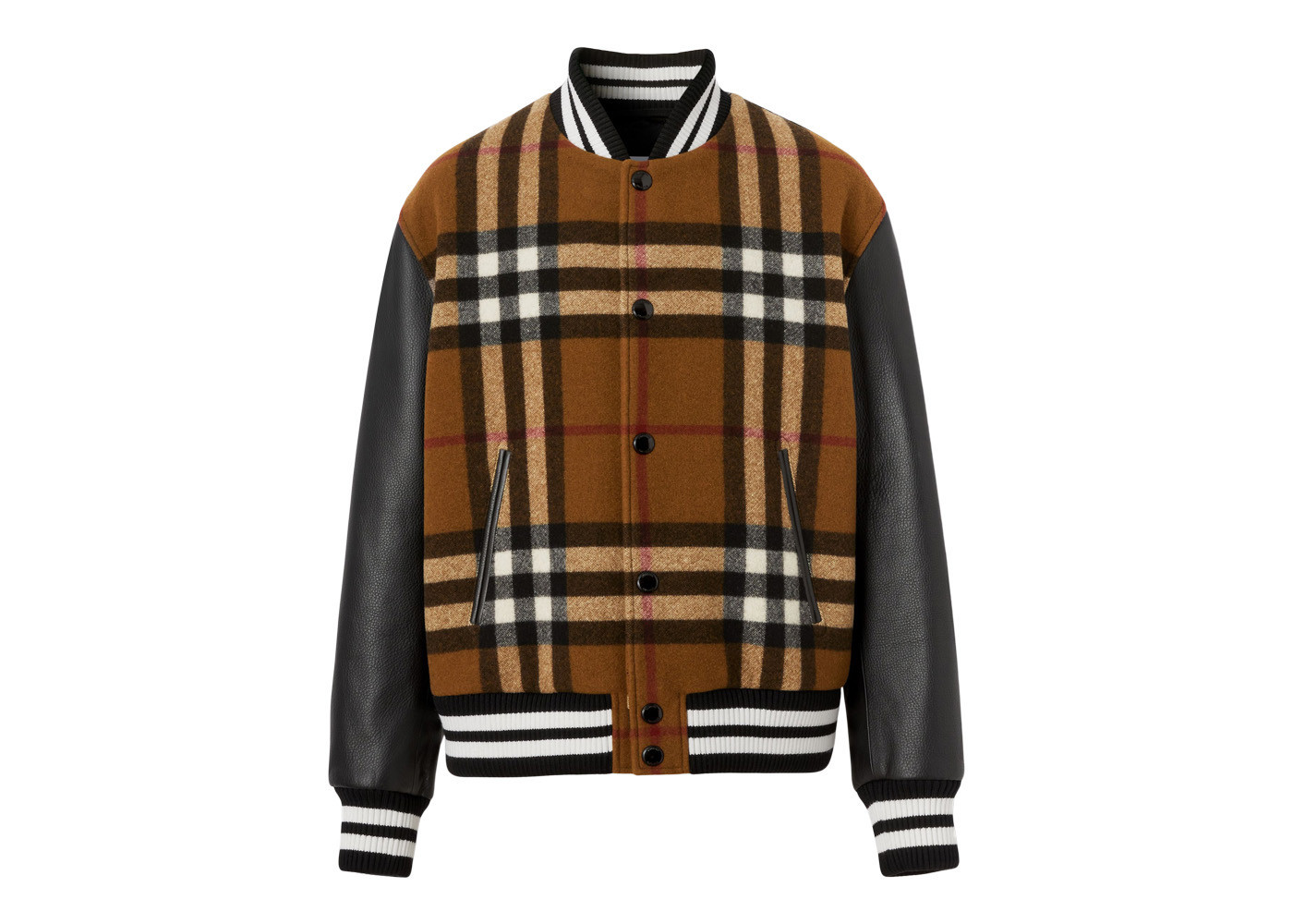 Men's Burberry Check Technical Wool And Leather Bomber Jacket in Birch Brown | StockX