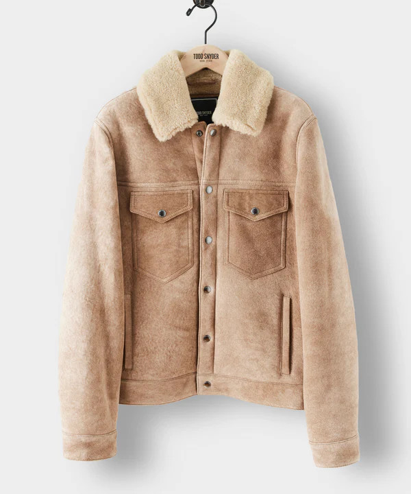 Italian Shearling Suede Dylan Jacket in Oatmeal | Todd Snyder