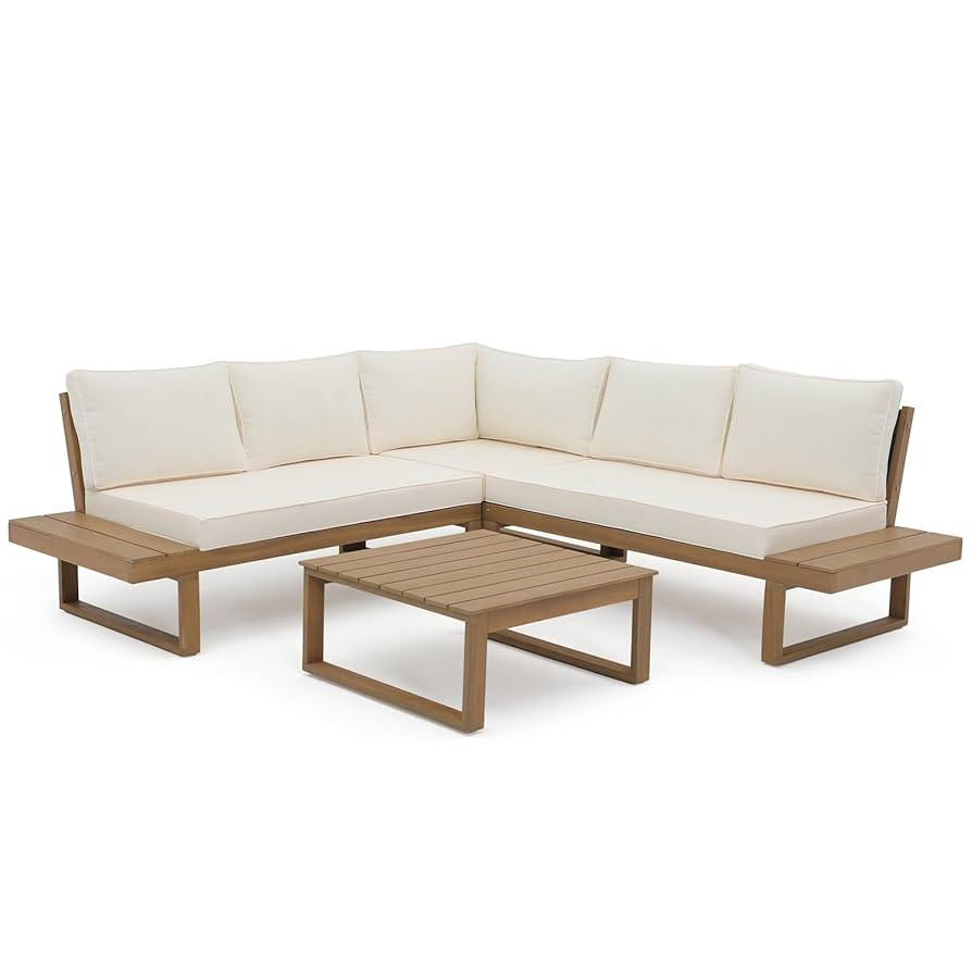 Soleil Jardin 4 Piece Acacia Wood Patio Furniture L-Shaped Outdoor Sectional Sofa Set with Coffee... | Amazon (US)