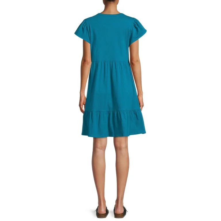 Time and Tru Women's Short Sleeve Tiered Knit Dress with Pockets | Walmart (US)