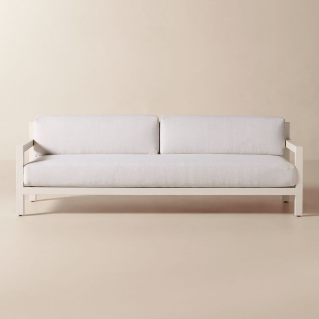 Bay 95" Ivory Aluminum Outdoor Sofa with Ivory Cushions | CB2