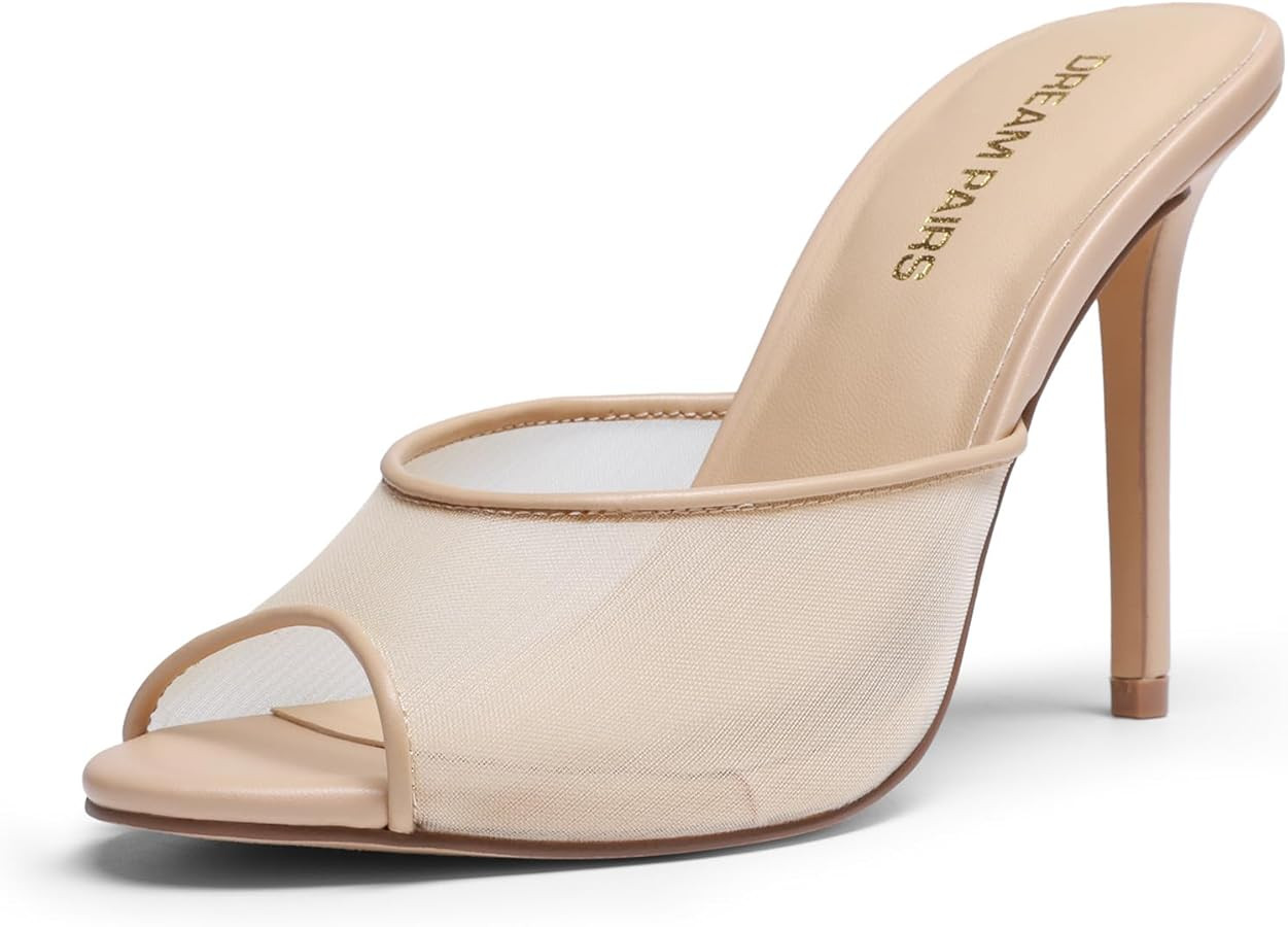 DREAM PAIRS Mule Heels for Women High Heels Stiletto Open Round Peep Toe Mules Sandals Slip on Dr... | Amazon (US)