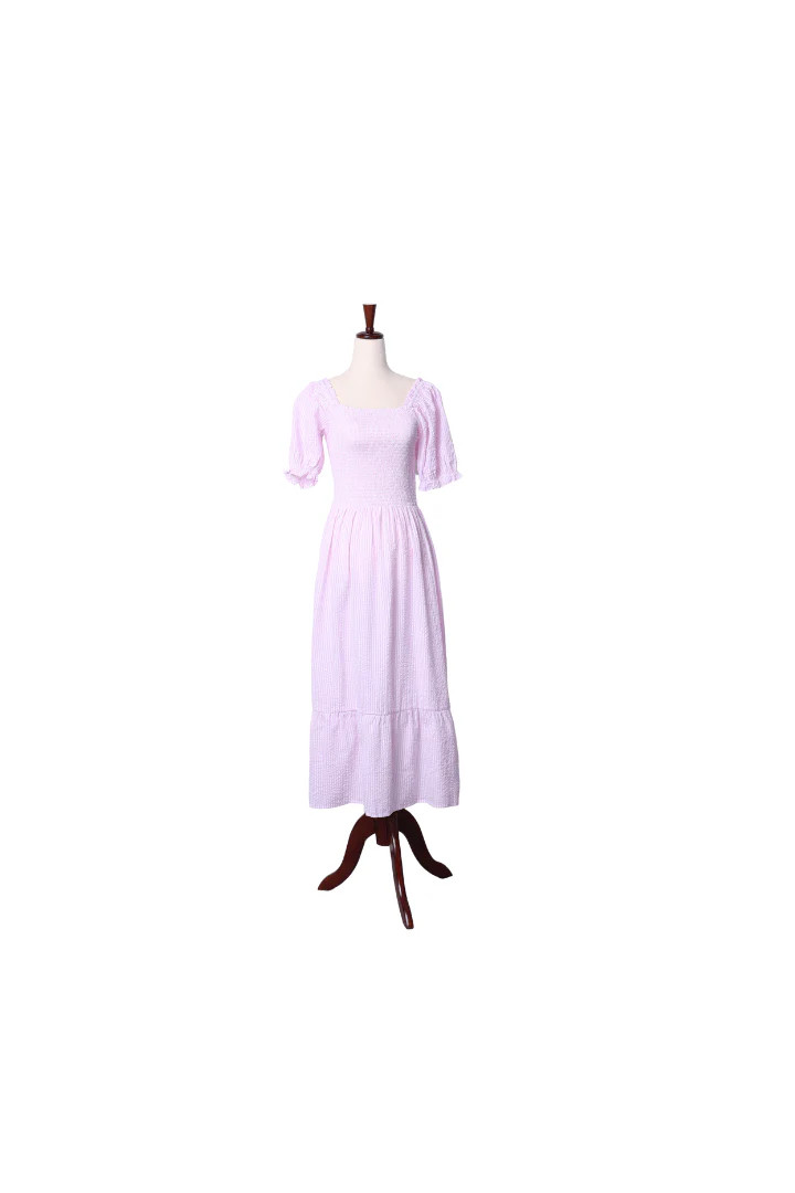 Pink Seersucker Matching Mom Dress | The Smocked Flamingo
