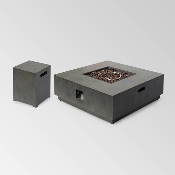 Wellington Square 40" Iron Gas Fire Pit with Tank Holder Dark Gray - Christopher Knight Home | Target