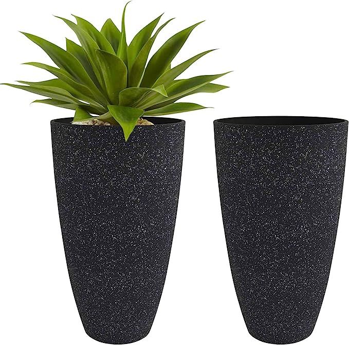 Tall Planters Outdoor Indoor - Specked Black Flower Plant Pots, 20 inch Set of 2 | Amazon (US)