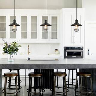 LNC Modern Industrial 1-Light Black Pendant with 10.2 in. W Clear Glass Shade Metal Wire Cage Sha... | The Home Depot