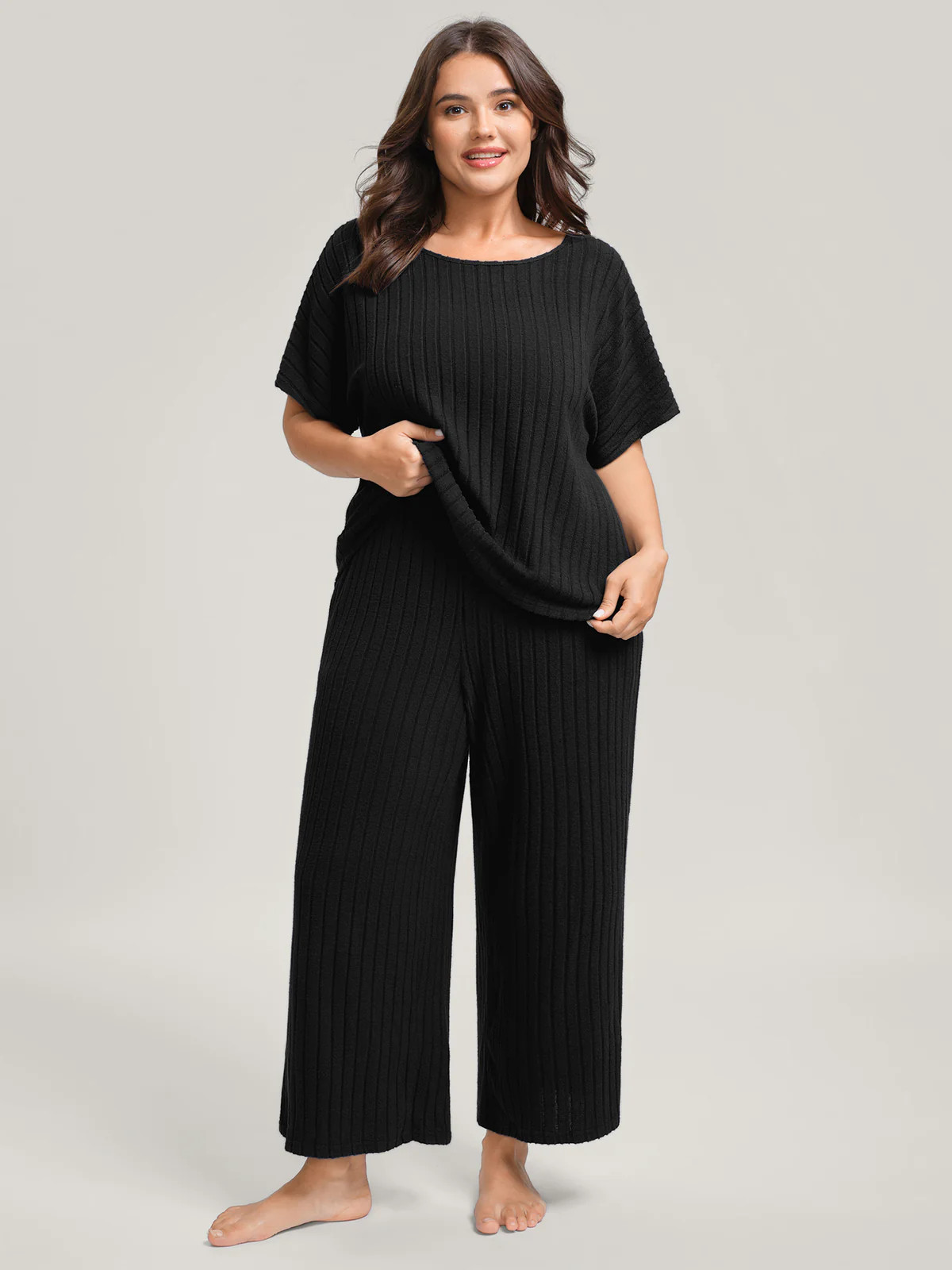 Stretchy Pit Strip Solid Loungewear Set | Bloomchic