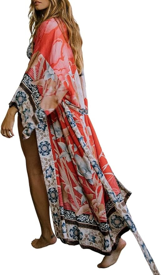 Eddoyee Print Beach Kimono Cardigans for Women Open Front Swimsuit Cover Up | Amazon (US)