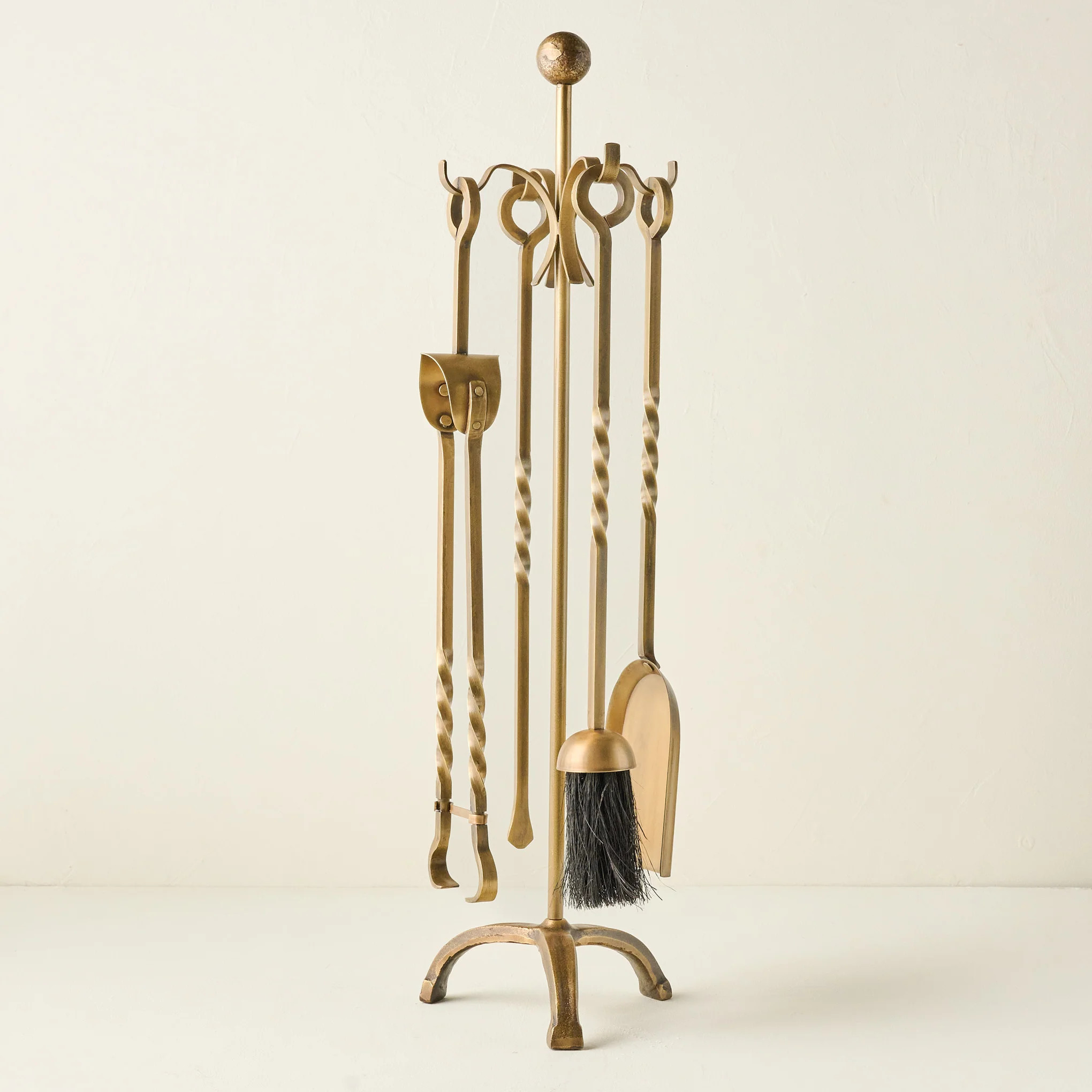 Twisted Antique Brass Fireplace Tool Set | Magnolia