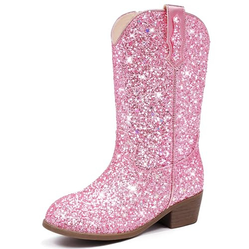 Motasha Glitter Girls Cowboy Boots Size 2 Pink Boots For Girl Kids 9 Year Old Sparkle Cowgirl Boot Sparkly Western Party Birthday Dance(M7122 Sequins Pink 2) | Amazon (US)