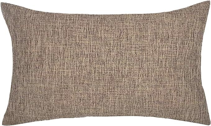 Brown Lumbar Pillow Cover 12x20 Inch Textured Linen Decorative Pillowcase, Farmhouse Rustic Outdo... | Amazon (US)