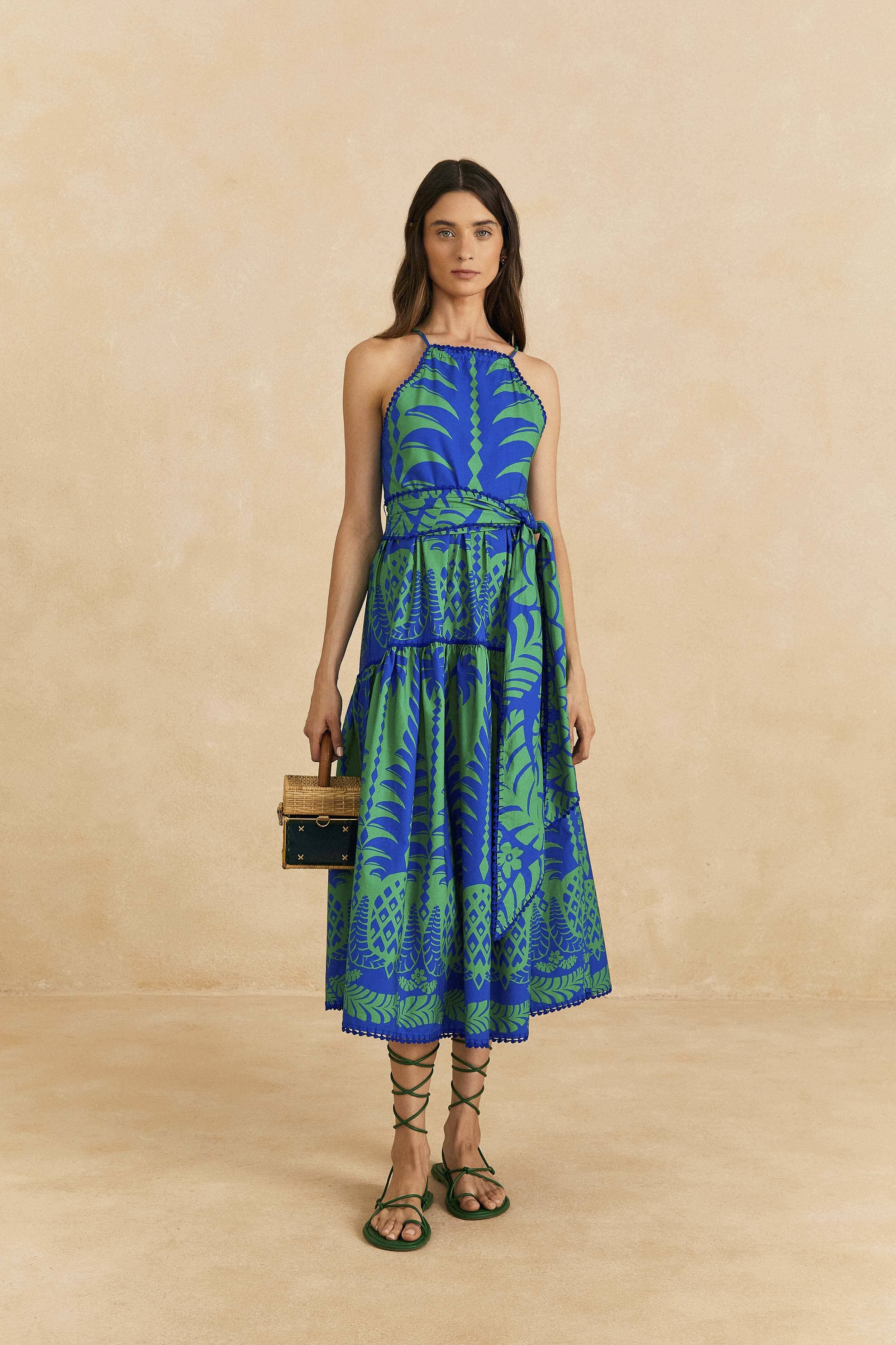 blue pineapple love organic cotton maxi dress | FarmRio
