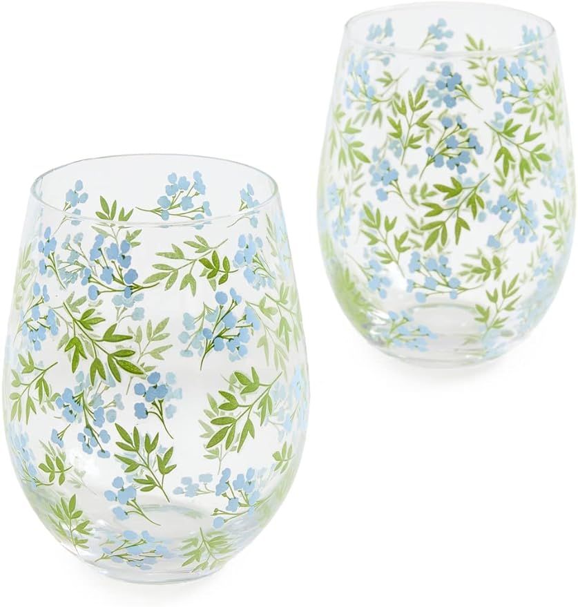 Two's Company Women's Countryside Stemless Wine Glass Set of 2, Blue/Green, One Size | Amazon (US)