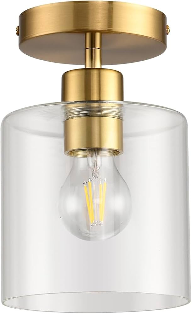 Brass Semi Flush Mount Ceiling Light,Modern Ceiling Light Fixture for Closet Hallway Entryway,Gol... | Amazon (US)