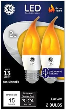 GE Decorative LED 2 watt CA11 Flicker Flame LED Candle Light Bulb (2 Pack) | Amazon (US)
