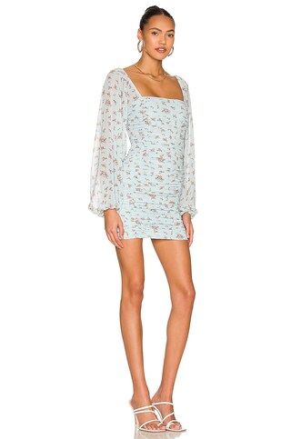 MORE TO COME Jaliyah Ruched Mini Dress in Blue Floral from Revolve.com | Revolve Clothing (Global)