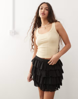 Miss Selfridge lace trim pointelle tank top in yellow | ASOS | ASOS (Global)