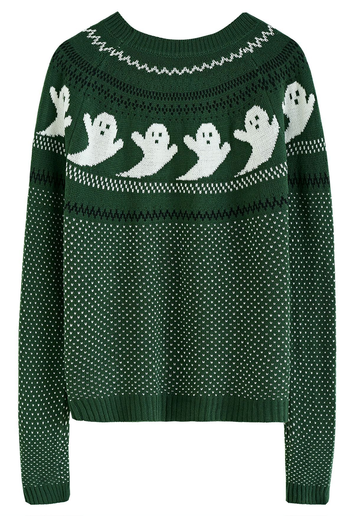 Cute Ghost Long Sleeves Knit Sweater in Army Green | Chicwish