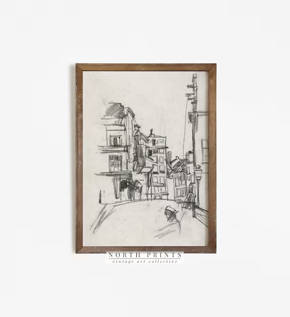 Architecture Cityscape Sketch  Line Art Antique Drawing | Etsy | Etsy (US)