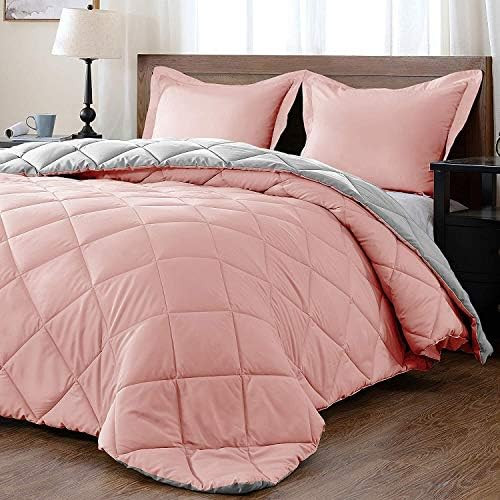 downluxe Lightweight Solid Comforter Set (King) with 2 Pillow Shams - 3-Piece Set - Pink and Grey... | Amazon (US)