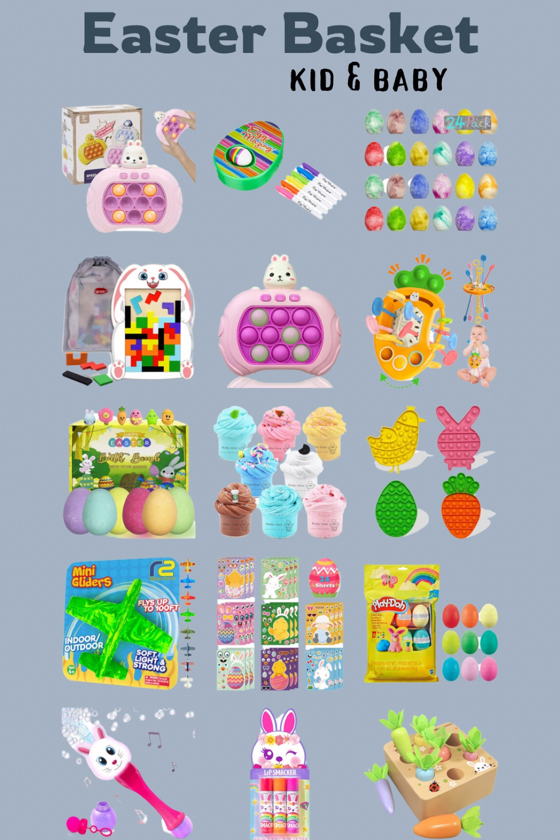 Best Easter basket ideas for kids and babies! The cutest carrot teether, pop it’s, egg sidewalk chalk, butter slime, and MORE! You gotta grab these things early before they sell out! 

#LTKSeasonal #LTKfamily #LTKkids