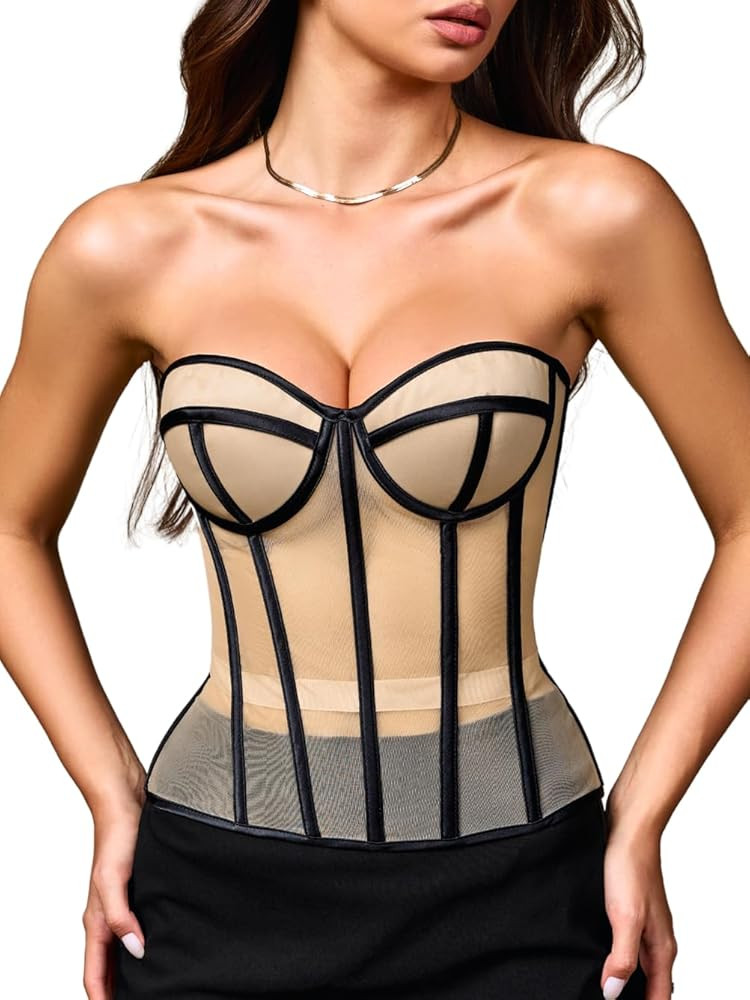 Sexy Lace Corset, Sheer Mesh Push-Up Underwire Bustier Shapewear, Party Outfits for Women 00-18 | Amazon (US)