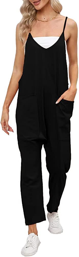 DEEP SELF Women's Loose Casual V Neck Sleeveless Jumpsuits Adjustable Spaghetti Straps Harem Long Pa | Amazon (US)