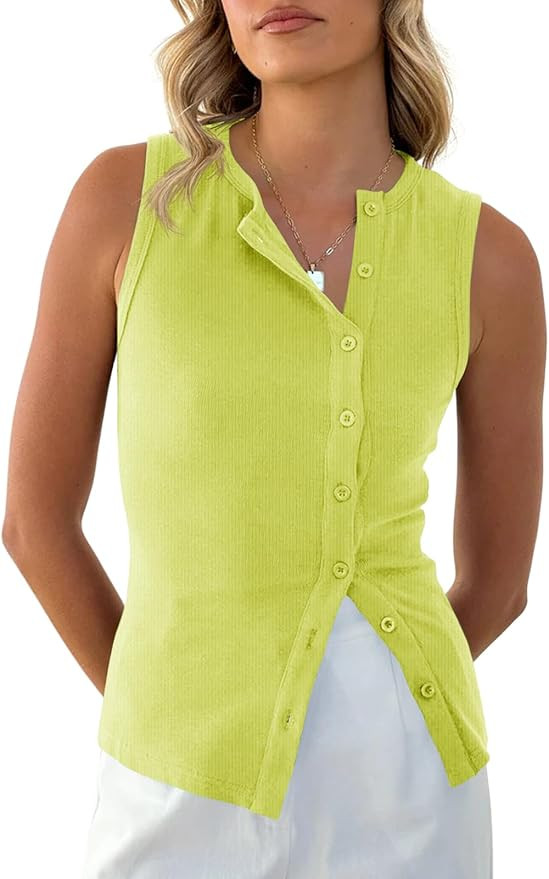 Cicy Bell Womens Button Down Tank Tops Summer Sleeveless Vest Tops Trendy Ribbed Fitted Going Out... | Amazon (US)