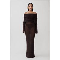 Marisol Off Shoulder Boucle Maxi Dress / Dark Chocolate | MESHKI | M | MESHKI US
