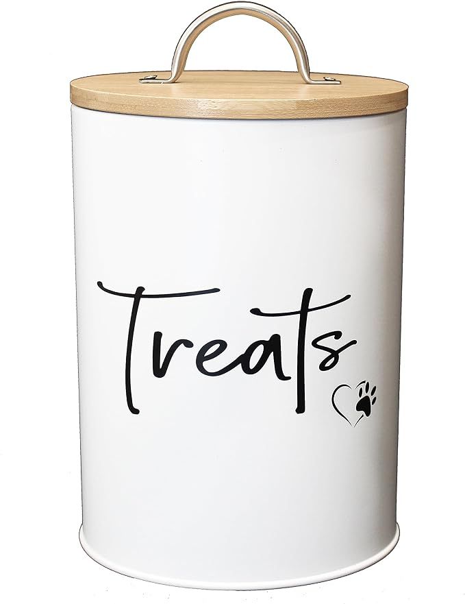 Simply Unleashed White Dog and Cat Treat Container with Easy to Open Bamboo Lid, 12 cups/ 98 oz. | Amazon (US)