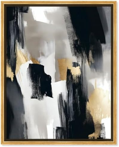 Lost Between Canvas Modern Black And White Abstract Wall Art, Gold Frame, 36" x 45" | Amazon (US)