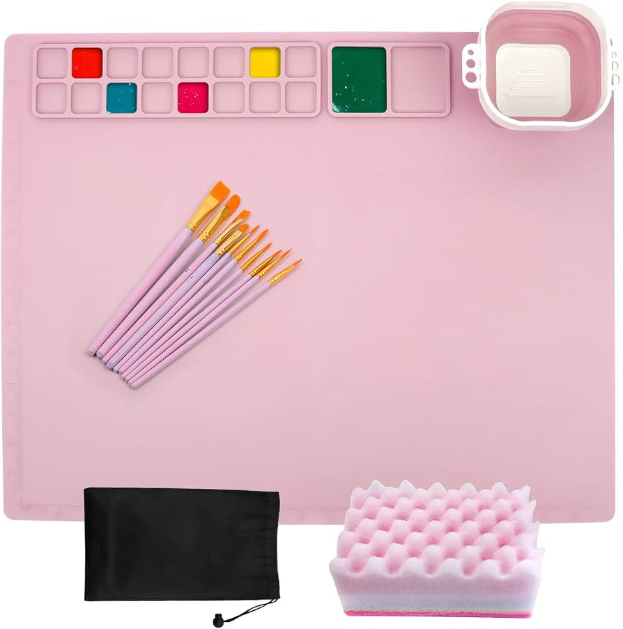 Vercany Silicone Craft Mat, 20"X16" Silicone Art Mat Painting Mat with Cup Paintbrush Paint Holde... | Amazon (US)