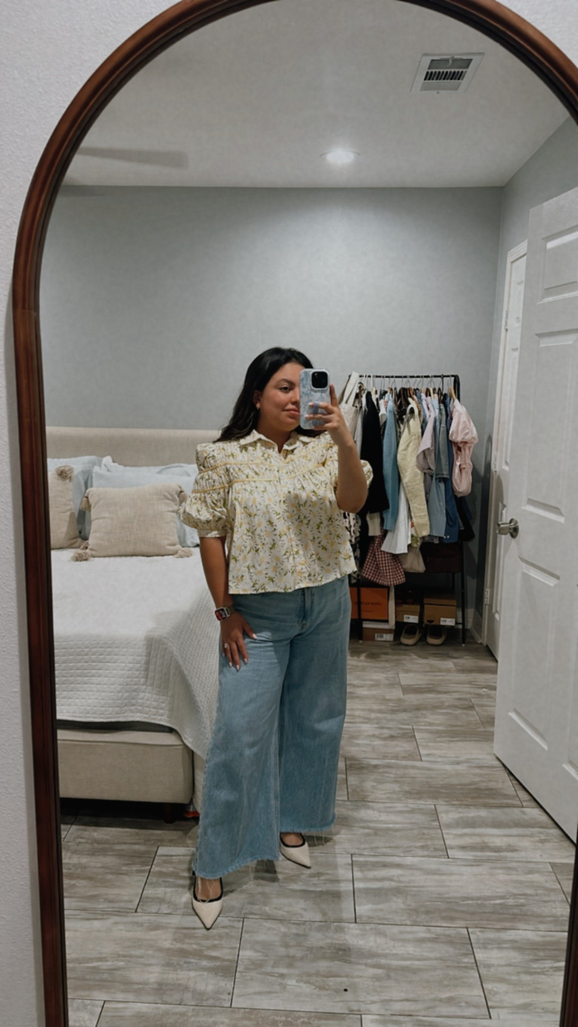 Floral Anthropologie blouse , wide leg denim jeans, yellow top, floral top , heels for the office, summer office look 

#LTKShoeCrush #LTKSaleAlert #LTKStyleTip
