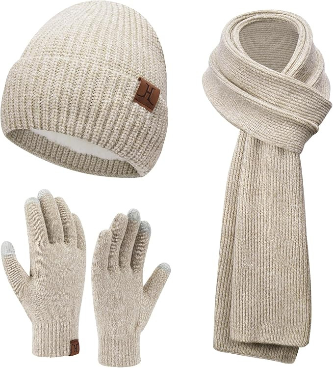 Womens Winter Knit Beanie Hats Touchscreen Gloves Long Scarf Set Warm Skull Caps with Fleece Gift... | Amazon (US)