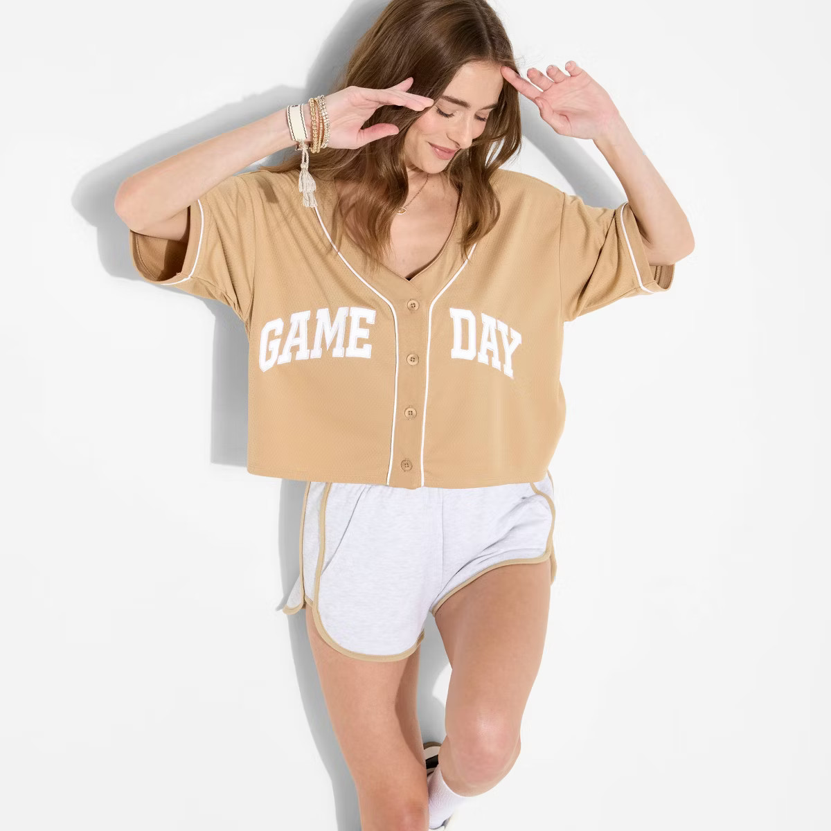 Women's Game Day Cropped Elbow Sleeve V-Neck Athletic Jersey - Wild Fable™ | Target