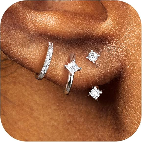 MILACOLATO 3-4 Pairs 925 Sterling Silver Earrings for Women, Dainty 14K Gold Plated Stud Hoop Ear... | Amazon (US)