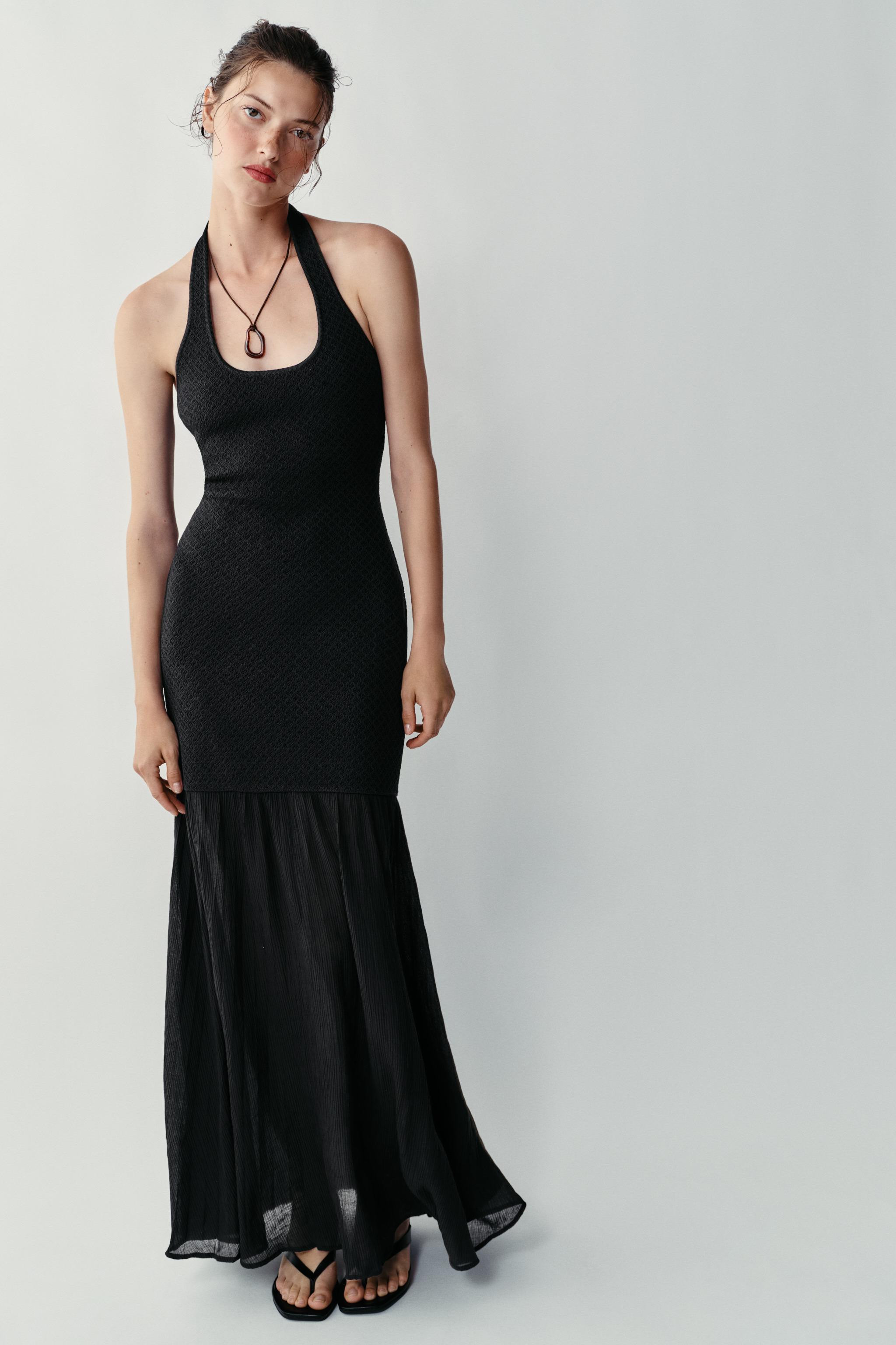 COMBINATION KNIT HALTER DRESS | Zara US