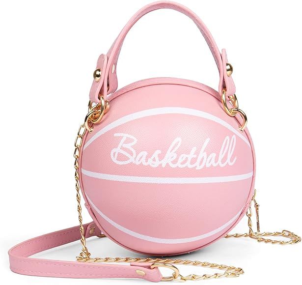 BABABA Women's basketball shoulder bag Messenger Bag handbag mini round bag PU bag, Zipper closur... | Amazon (US)