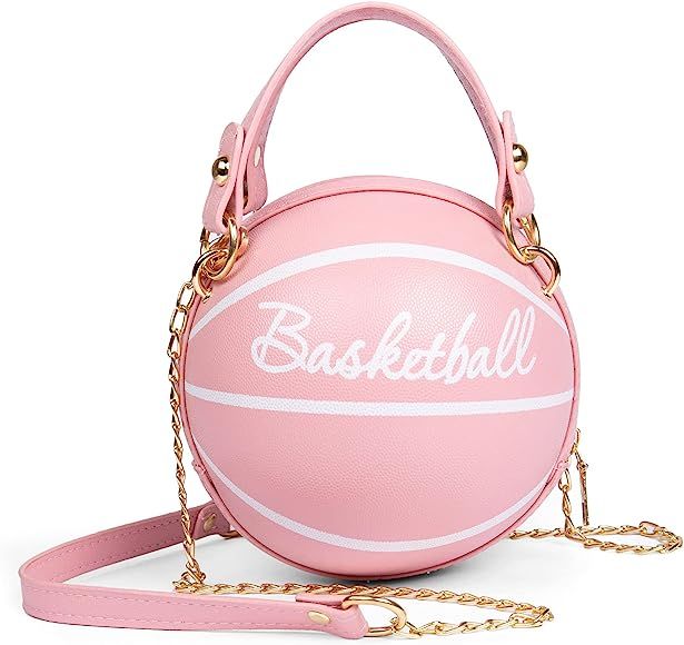 BABABA Women's basketball shoulder bag Messenger Bag handbag mini round bag PU bag, Zipper closur... | Amazon (US)