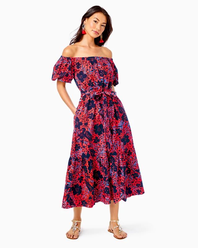 Tamie Off the Shoulder Cotton Midi Dress | Lilly Pulitzer | Lilly Pulitzer